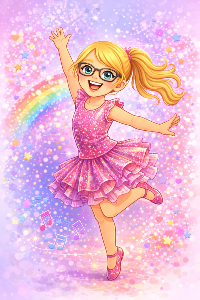 An energetic illustration of the Glitter-Bomb, showing the joy of parenting a high energy child.